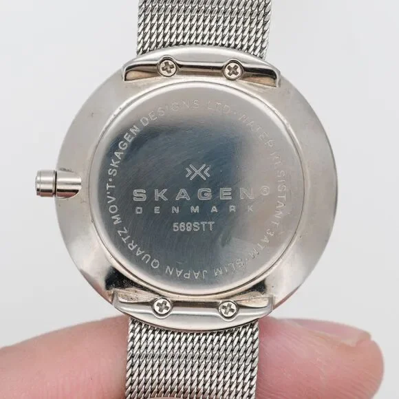 Skagen Denmark 569STT Titanium Watch Mother of Pearl Dial Crystal Markers - Picture 4 of 4